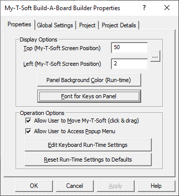 Build-A-Board Board Properties / font setting button